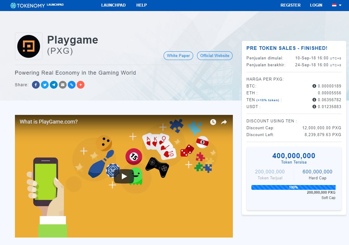 Pre Token Sales PXG di Tokenomy Launchpad