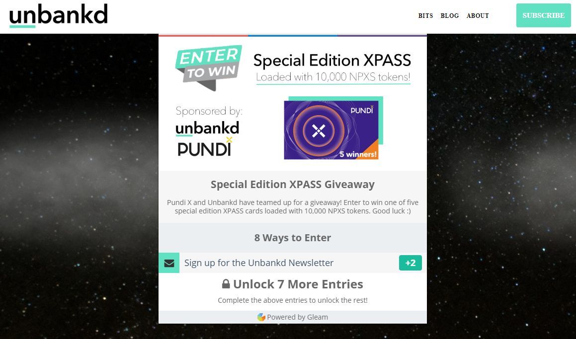 Giveaway Pundi X dan Unbankd