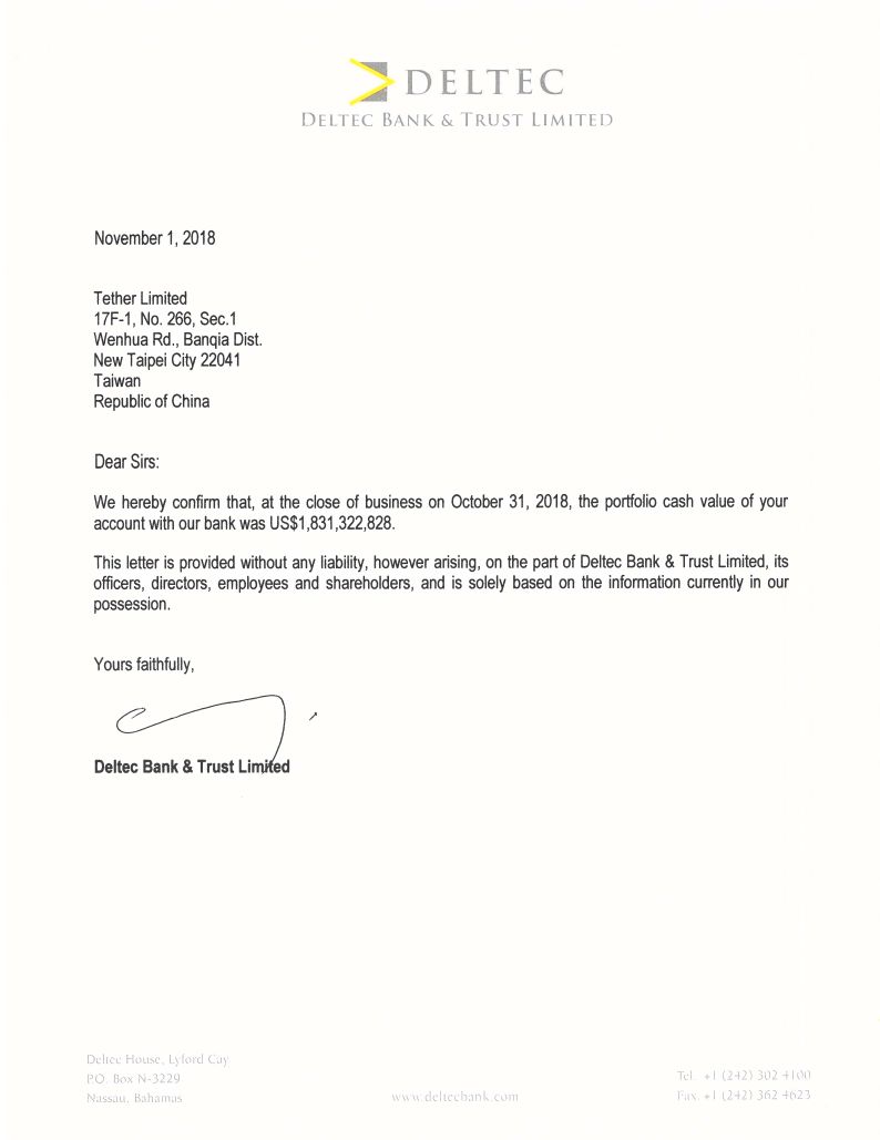 Tether dan Deltec Bank