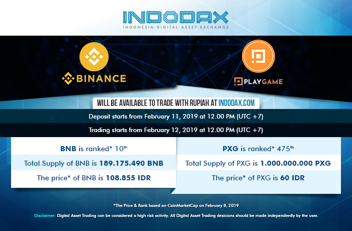 Indodax Umumkan Listing Bnb Dan Pxg Idkoin Com