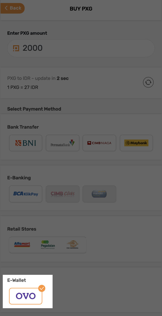 Membeli  PXG via OVO